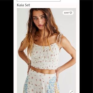 Free People Kaia Set Maxi Skirt and Crop Tank Top Floral XS White Blue Pink